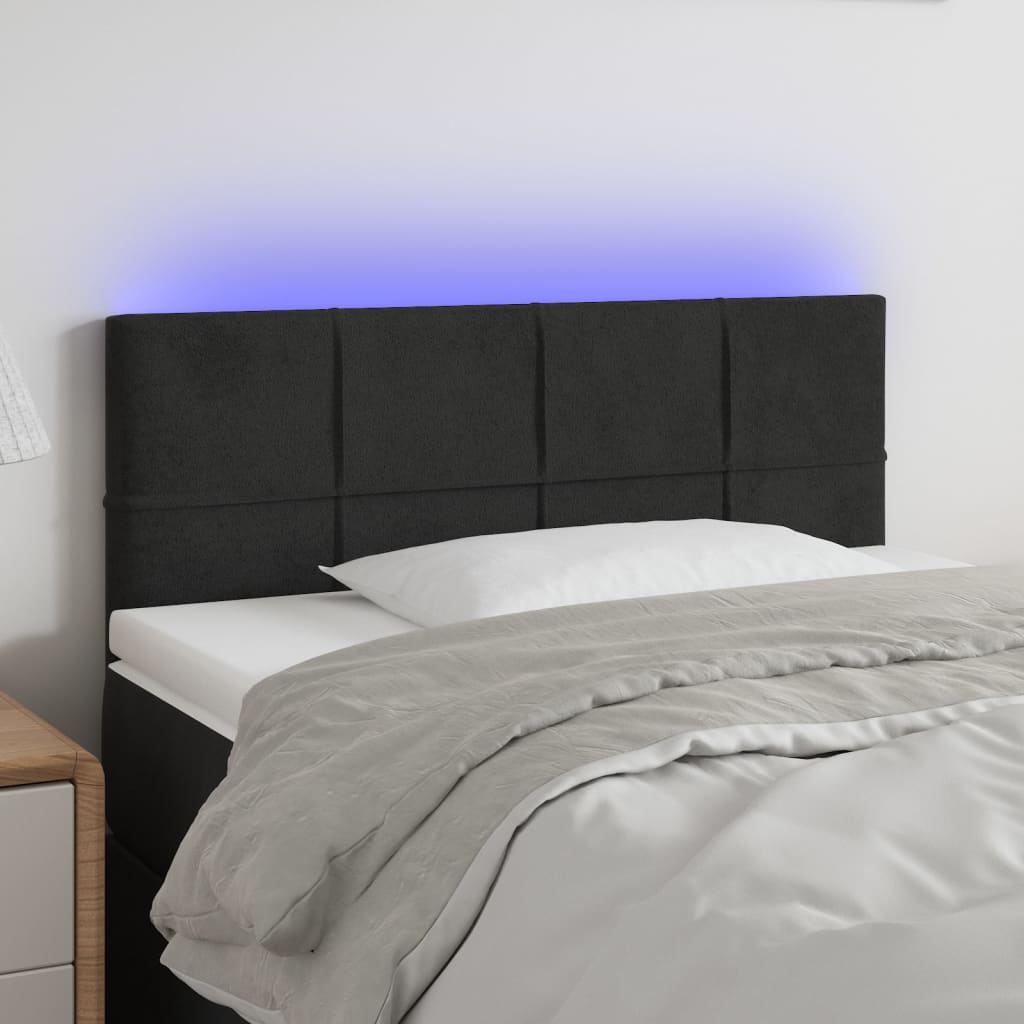 vidaXL Cabeceira de cama c/ luzes LED veludo 80x5x78/88 cm preto