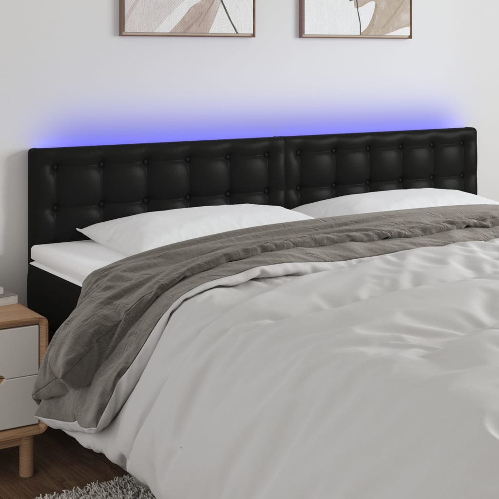 vidaXL Cabeceira de cama c/ LED couro artificial 160x5x78/88 cm preto