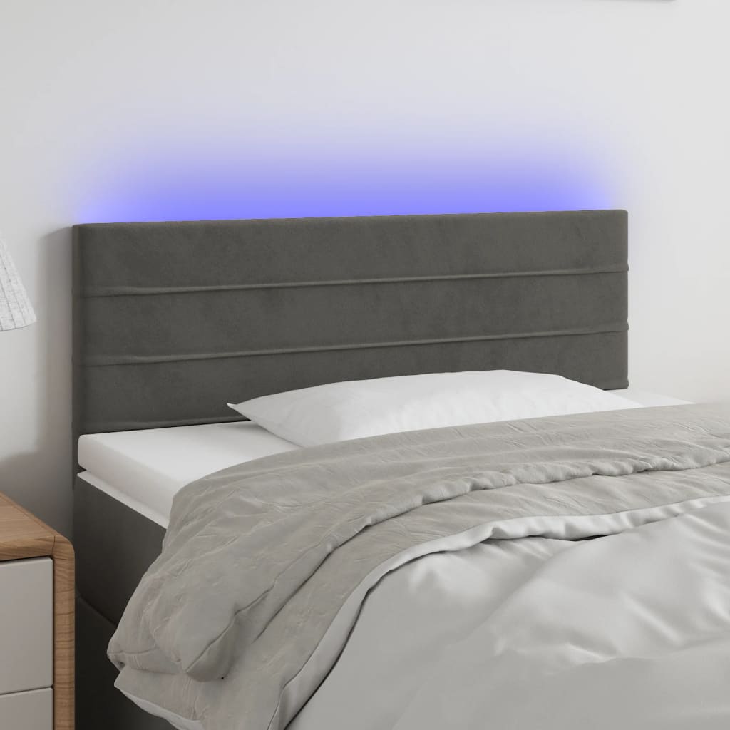 vidaXL Cabeceira de cama c/ luzes LED veludo 80x5x78/88cm cinza-escuro