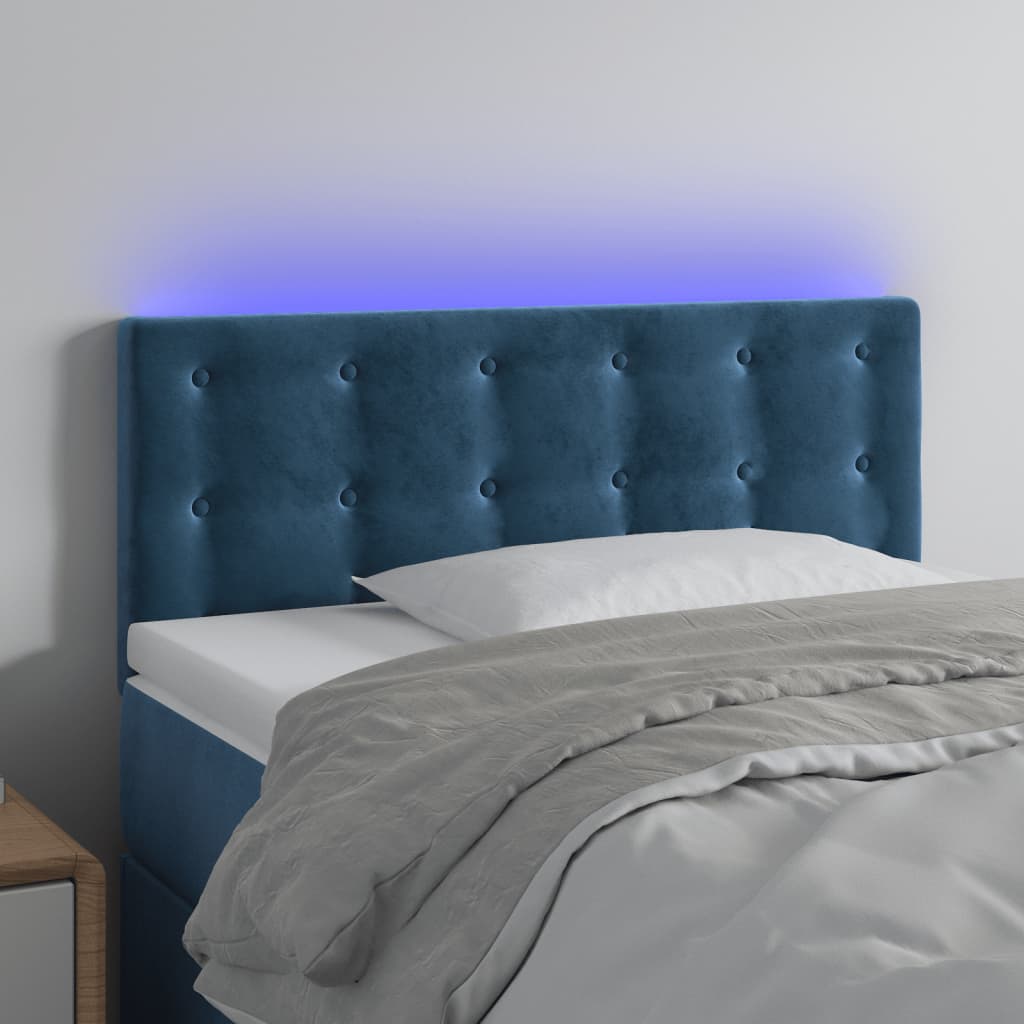 vidaXL Cabeceira de cama c/ luzes LED veludo 90x5x78/88 cm azul-escuro