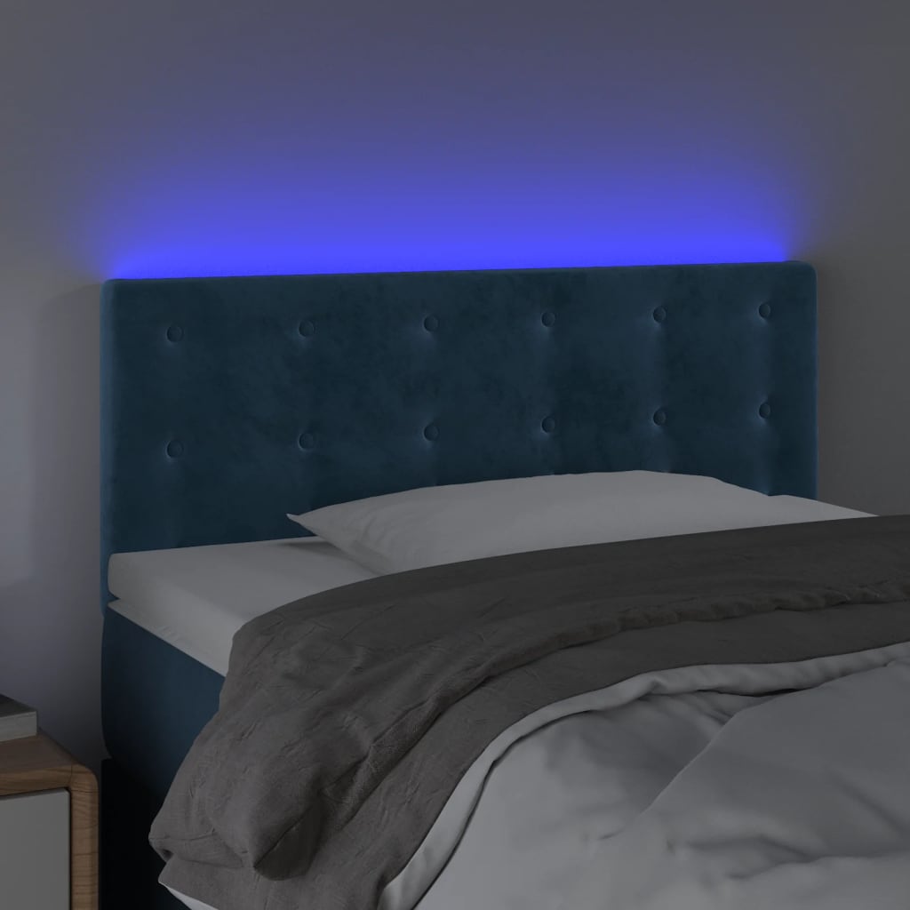 vidaXL Cabeceira de cama c/ luzes LED veludo 90x5x78/88 cm azul-escuro