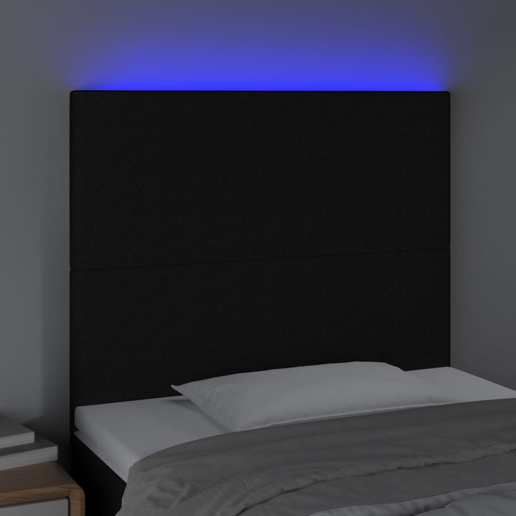 vidaXL Cabeceira cama c/ LED tecido 100x5x118/128 cm preto