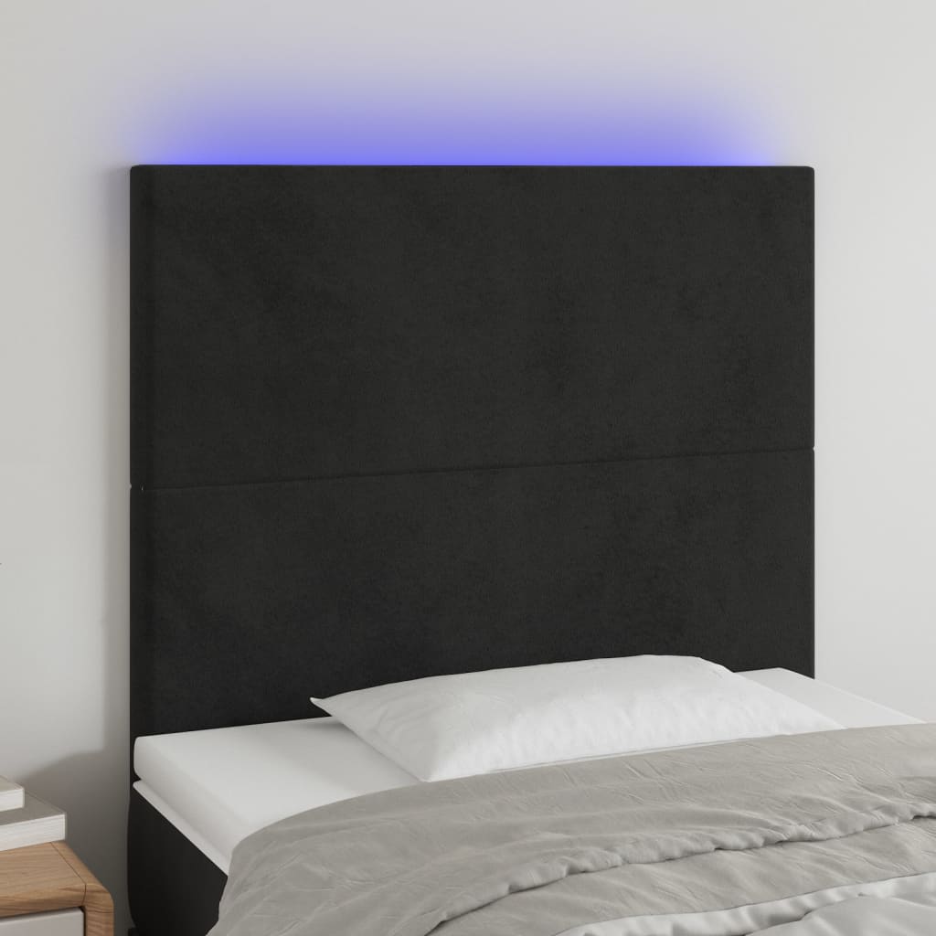 vidaXL Cabeceira cama c/ LED veludo 80x5x118/128 cm preto