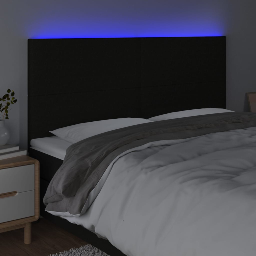 vidaXL Cabeceira de cama c/ luzes LED tecido 180x5x118/128 cm preto