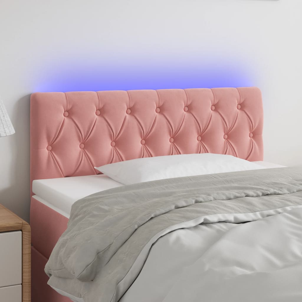 vidaXL Cabeceira de cama c/ luzes LED veludo 90x7x78/88 cm rosa