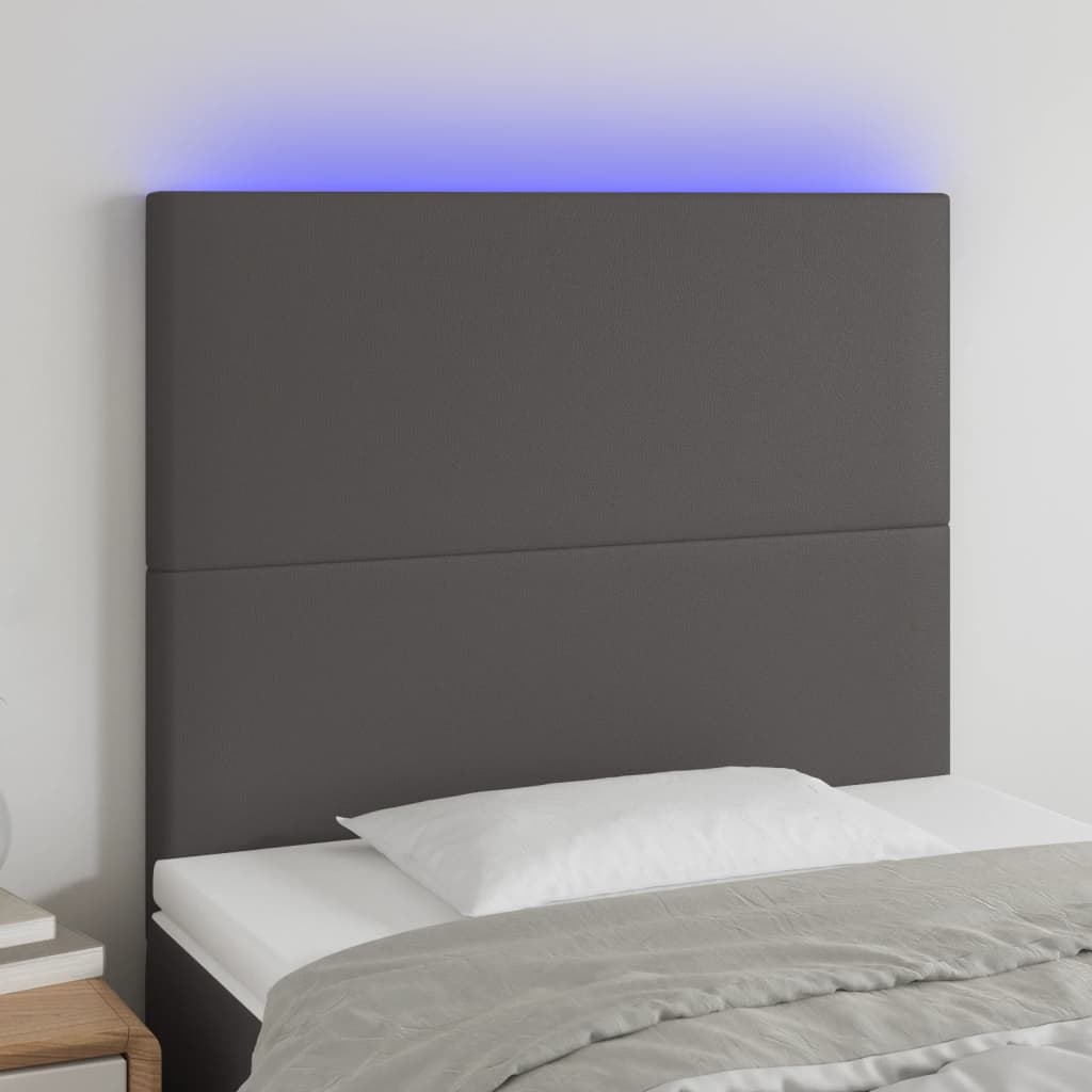 vidaXL Cabeceira cama c/ LED couro artif. 100x5x118/128 cm cinzento