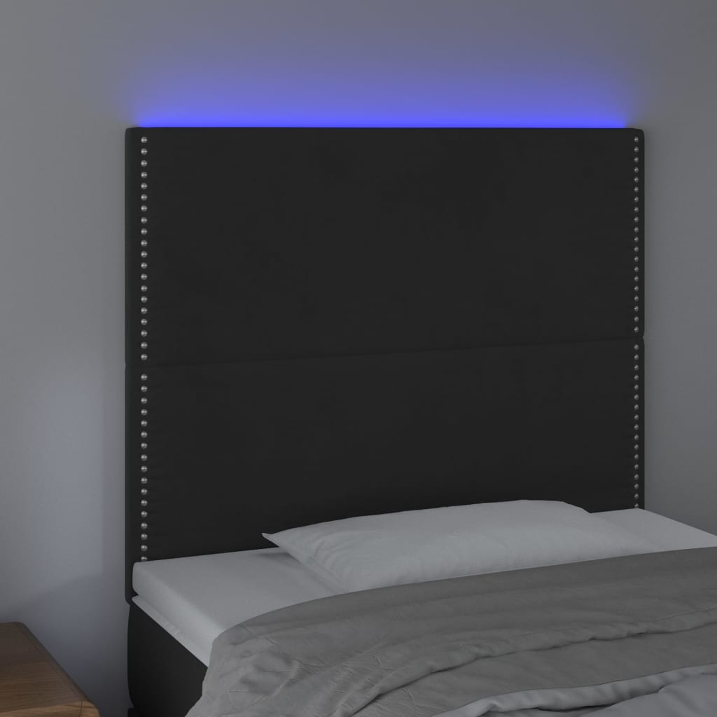 vidaXL Cabeceira cama c/ LED veludo 80x5x118/128 cm preto