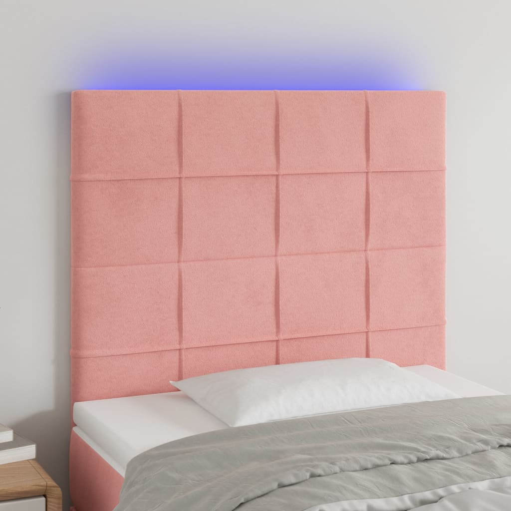 vidaXL Cabeceira de cama c/ luzes LED veludo 90x5x118/128 cm rosa