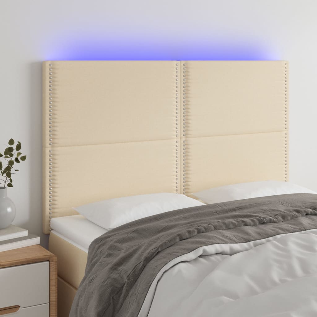 vidaXL Cabeceira cama c/ LED tecido 144x5x118/128 cm crème