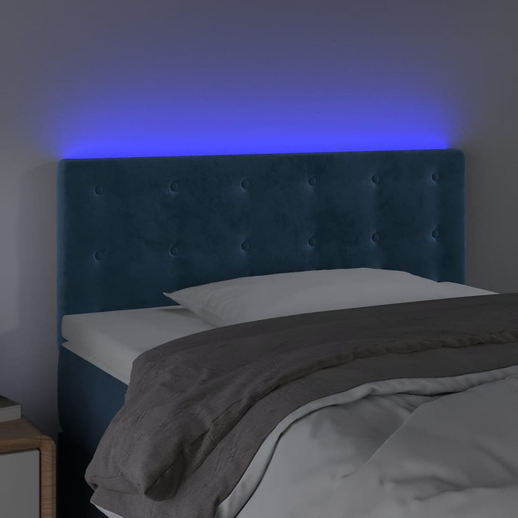 vidaXL Cabeceira de cama c/ luzes LED veludo 100x5x78/88cm azul-escuro