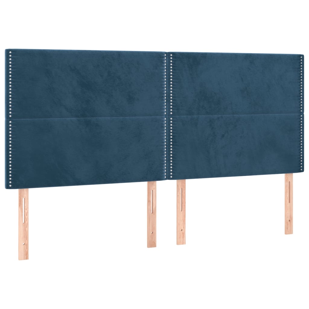 vidaXL Cabeceira cama c/ luzes LED veludo 200x5x118/128cm azul-escuro