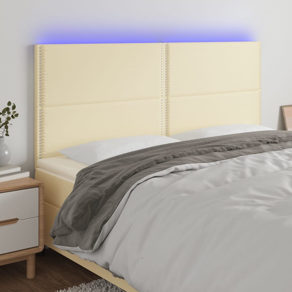 vidaXL Cabeceira cama c/ LED 160x5x118/128 cm couro artificial crème