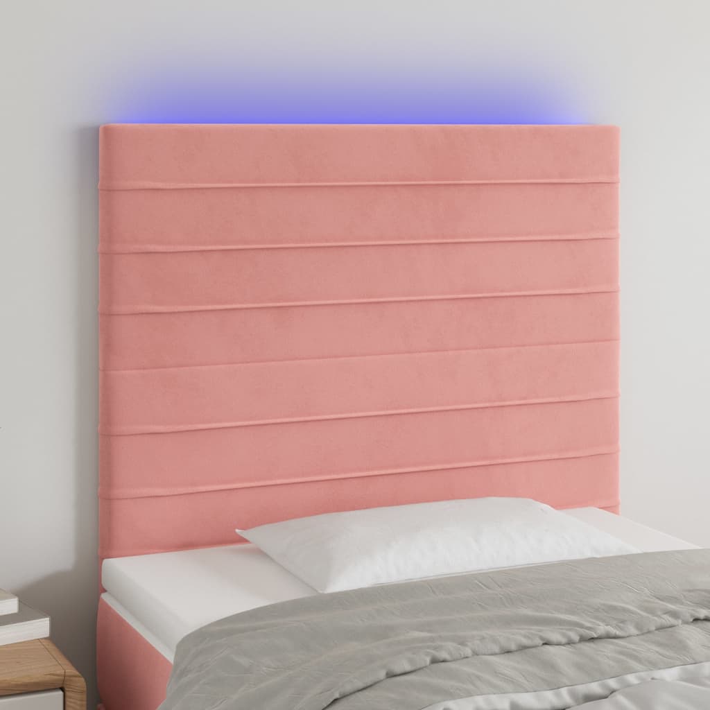 vidaXL Cabeceira de cama c/ luzes LED veludo 100x5x118/128 cm rosa