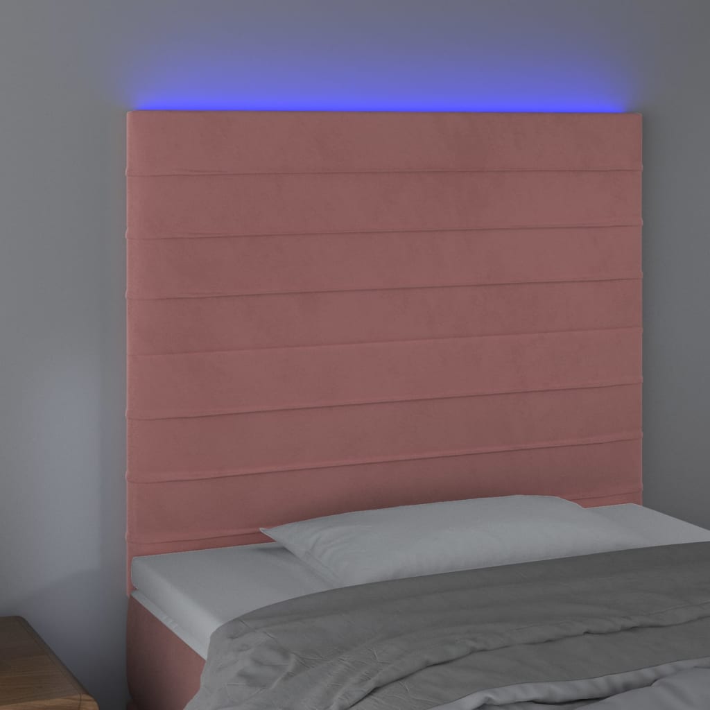 vidaXL Cabeceira de cama c/ luzes LED veludo 100x5x118/128 cm rosa