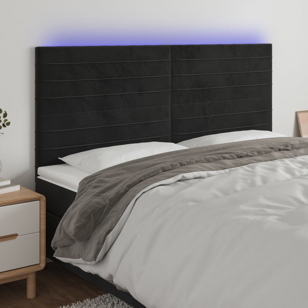 vidaXL Cabeceira de cama c/ luzes LED veludo 180x5x118/128 cm preto