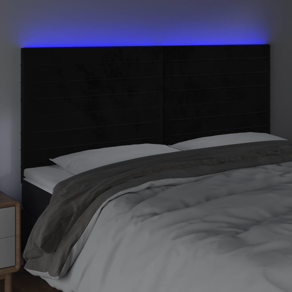 vidaXL Cabeceira de cama c/ luzes LED veludo 180x5x118/128 cm preto