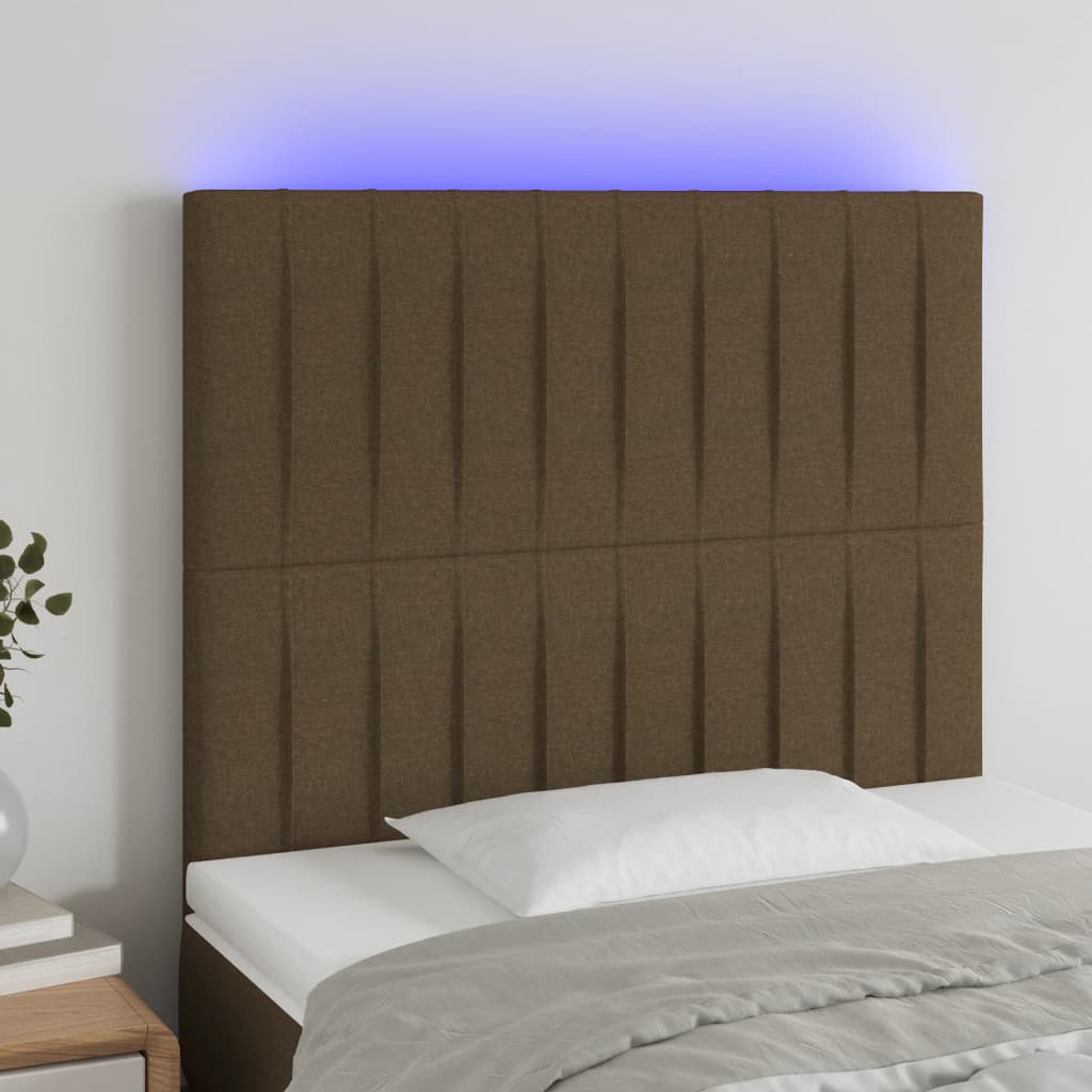 vidaXL Cabeceira de cama c/ luzes LED tecido 80x5x118/128cm castanho