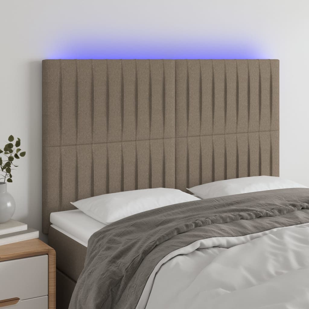 vidaXL Cabeceira cama c/ LED tecido 144x5x118/128 cm cinza-acastanhado