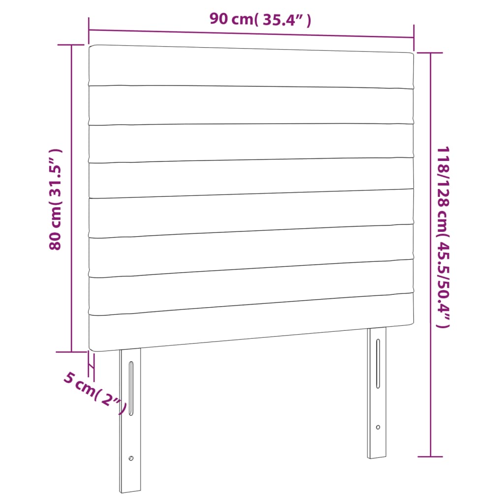 vidaXL Cabeceira de cama c/ LED tecido 90x5x118/128cm preto