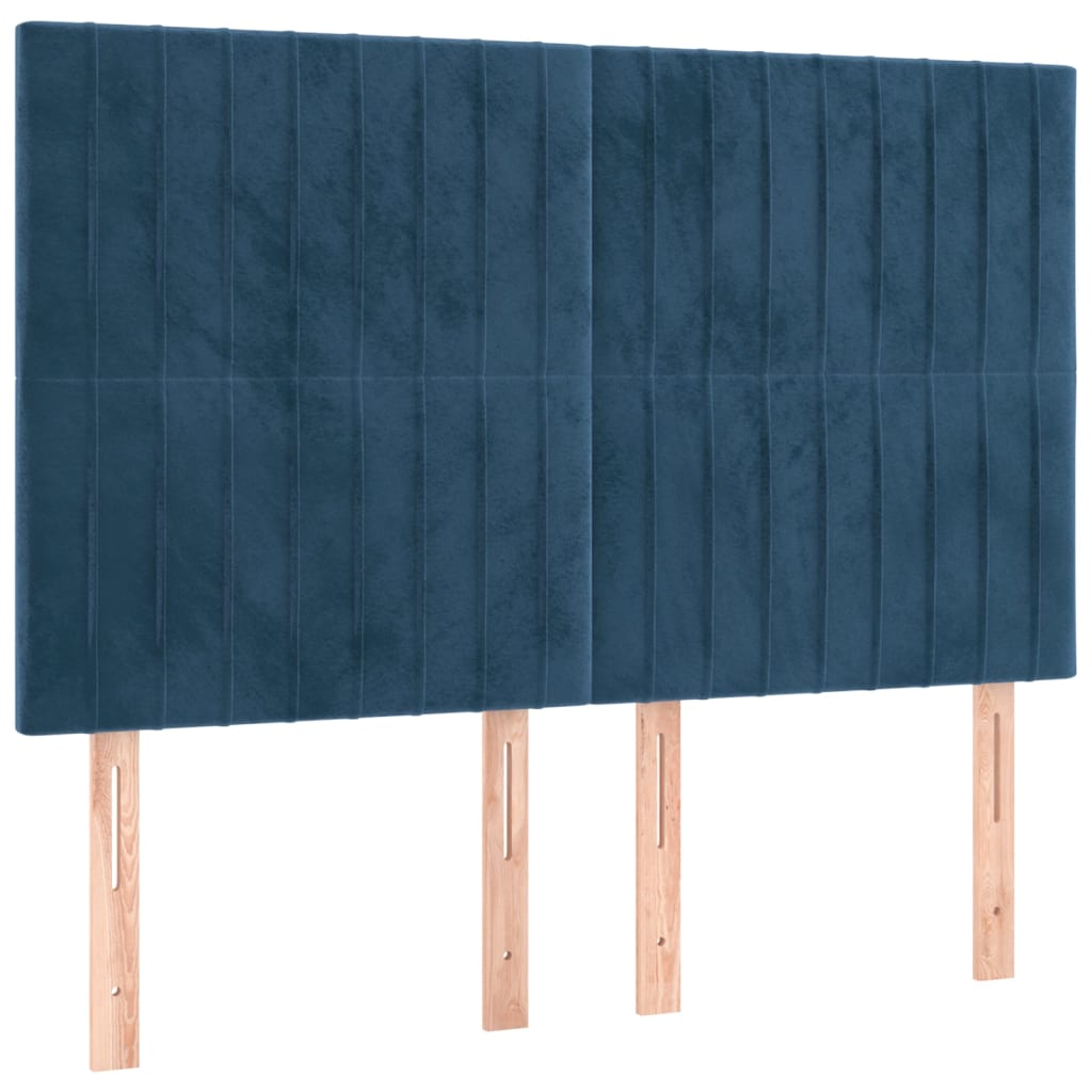 vidaXL Cabeceira cama c/ luzes LED veludo 144x5x118/128cm azul-escuro