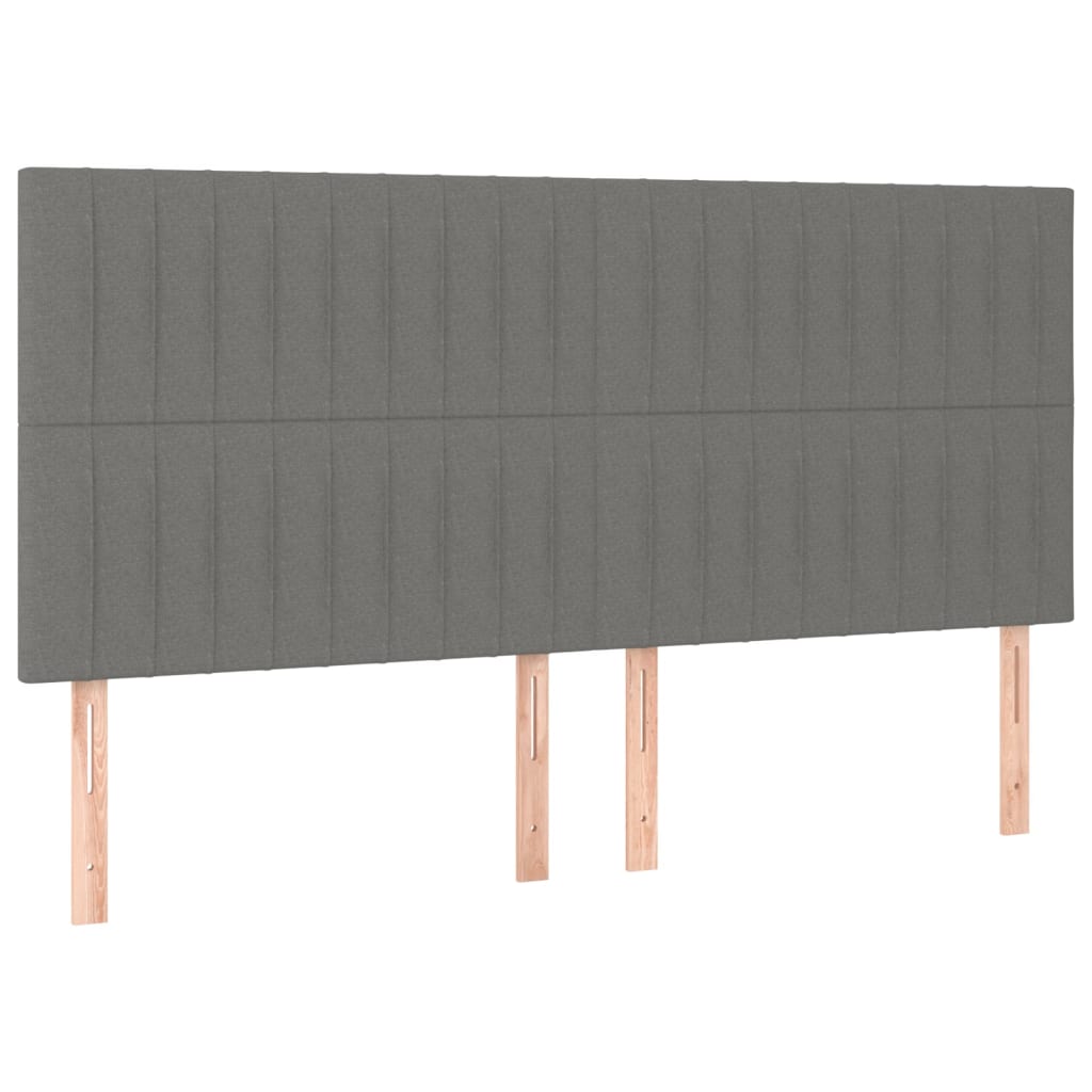 vidaXL Cabeceira de cama c/ LED tecido 200x5x118/128 cm cinza-escuro