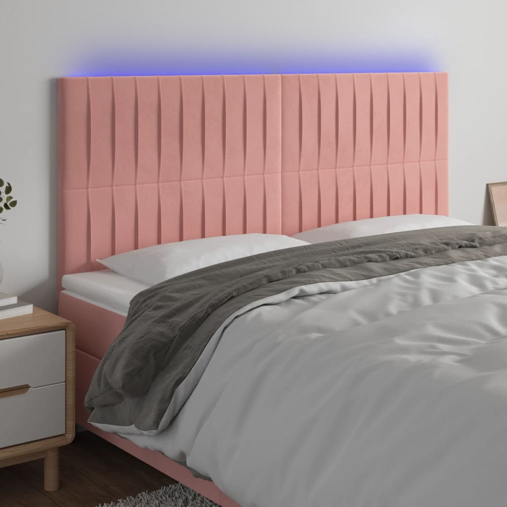 vidaXL Cabeceira de cama c/ luzes LED veludo 160x5x118/128 cm rosa