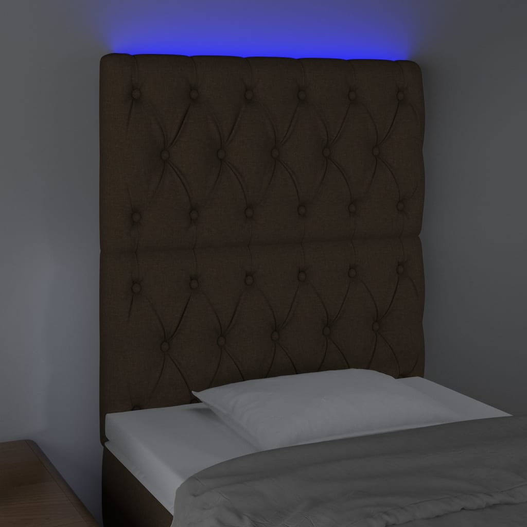 vidaXL Cabeceira de cama c/ luzes LED tecido 80x7x118/128 cm castanho