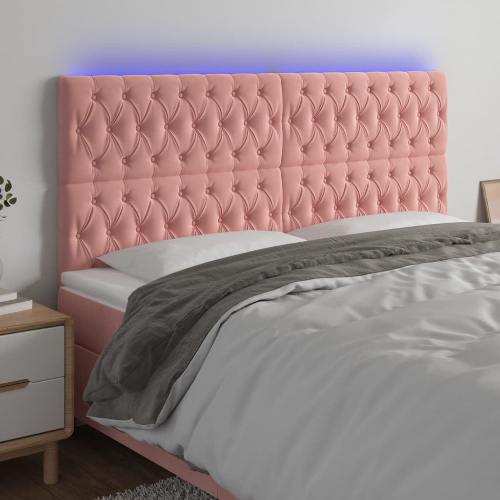 vidaXL Cabeceira de cama c/ luzes LED veludo 200x7x118/128 cm rosa