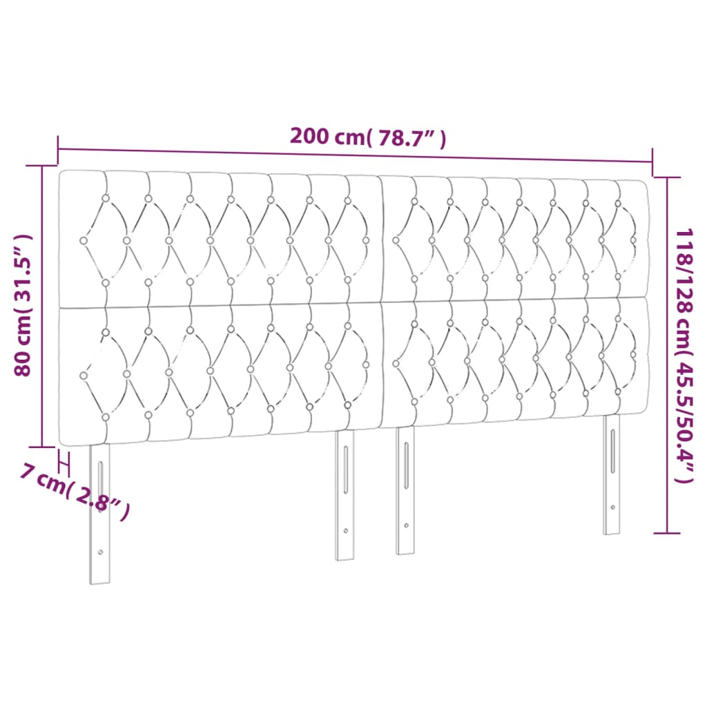 vidaXL Cabeceira de cama c/ luzes LED veludo 200x7x118/128 cm rosa