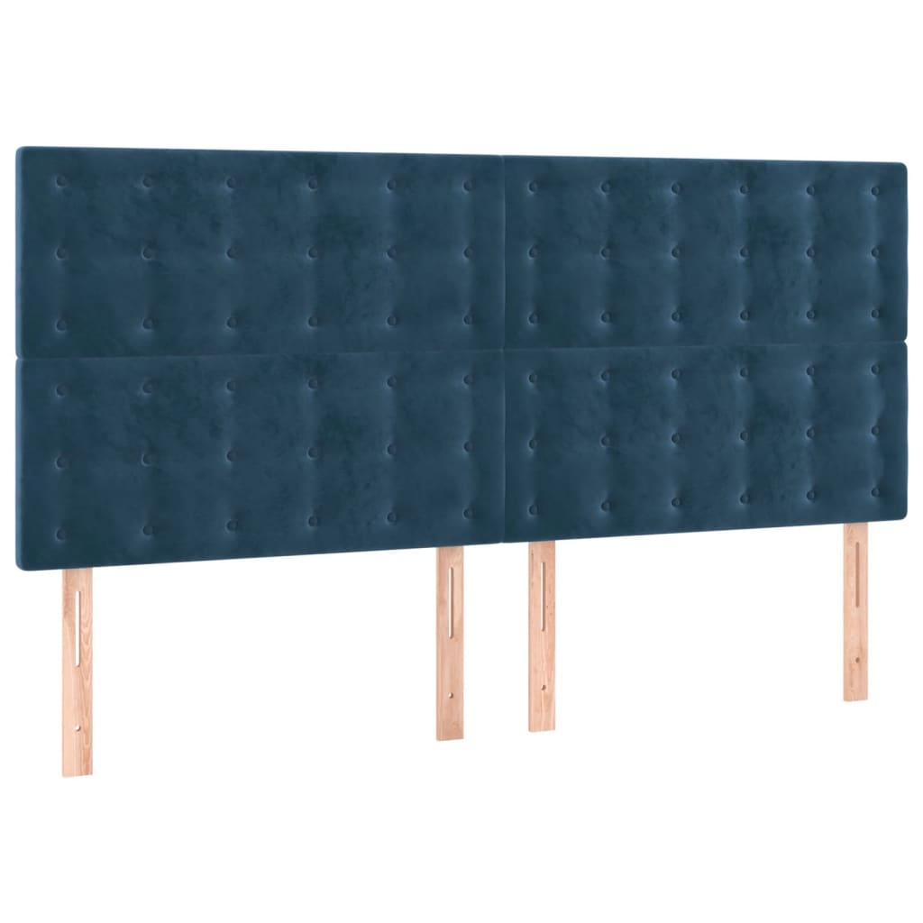 vidaXL Cabeceira cama c/ luzes LED veludo 180x5x118/128cm azul-escuro