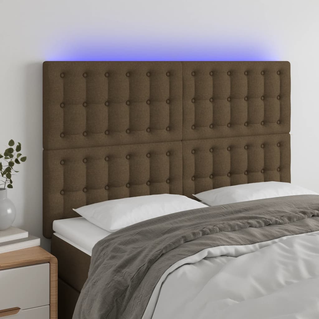 vidaXL Cabeceira de cama c/ luzes LED tecido 144x5x118/128cm castanho