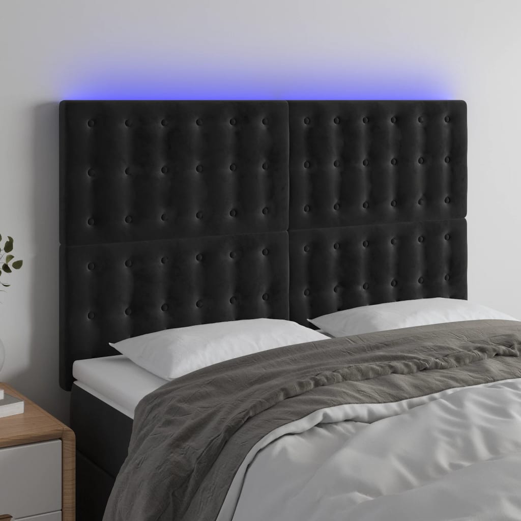 vidaXL Cabeceira cama c/ LED veludo 144x5x118/128 cm preto