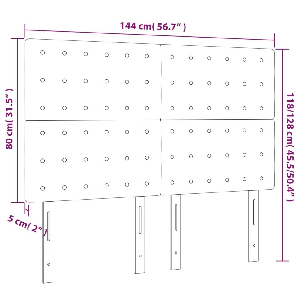 vidaXL Cabeceira cama c/ LED veludo 144x5x118/128 cm preto