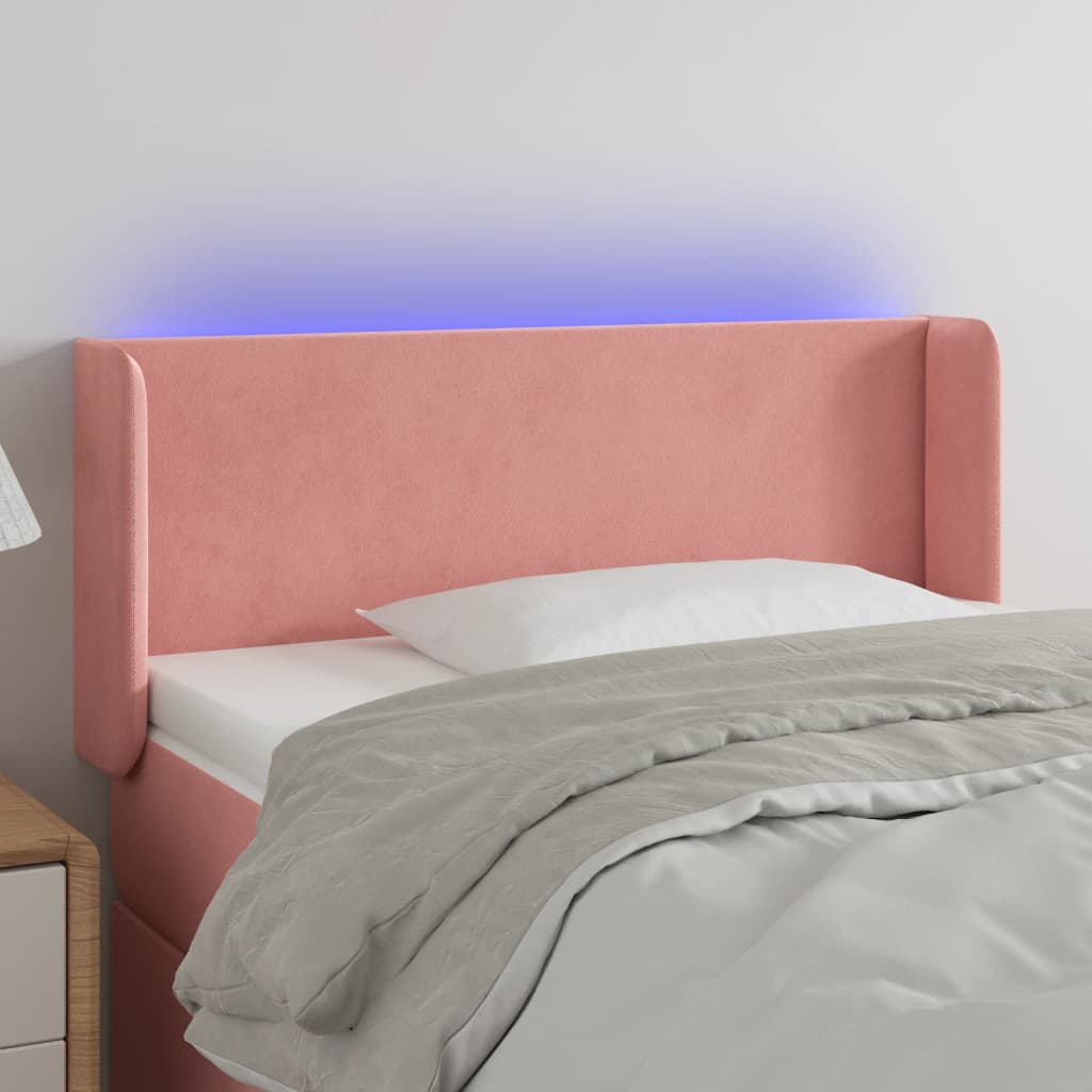 vidaXL Cabeceira de cama c/ luzes LED veludo 93x16x78/88 cm rosa