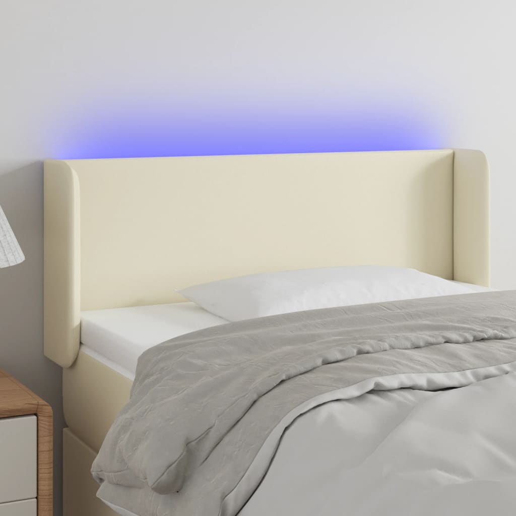 vidaXL Cabeceira de cama c/ LED 103x16x78/88 cm couro artificial crème