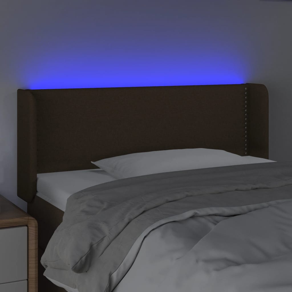 vidaXL Cabeceira de cama c/ luzes LED tecido 103x16x78/88 cm castanho