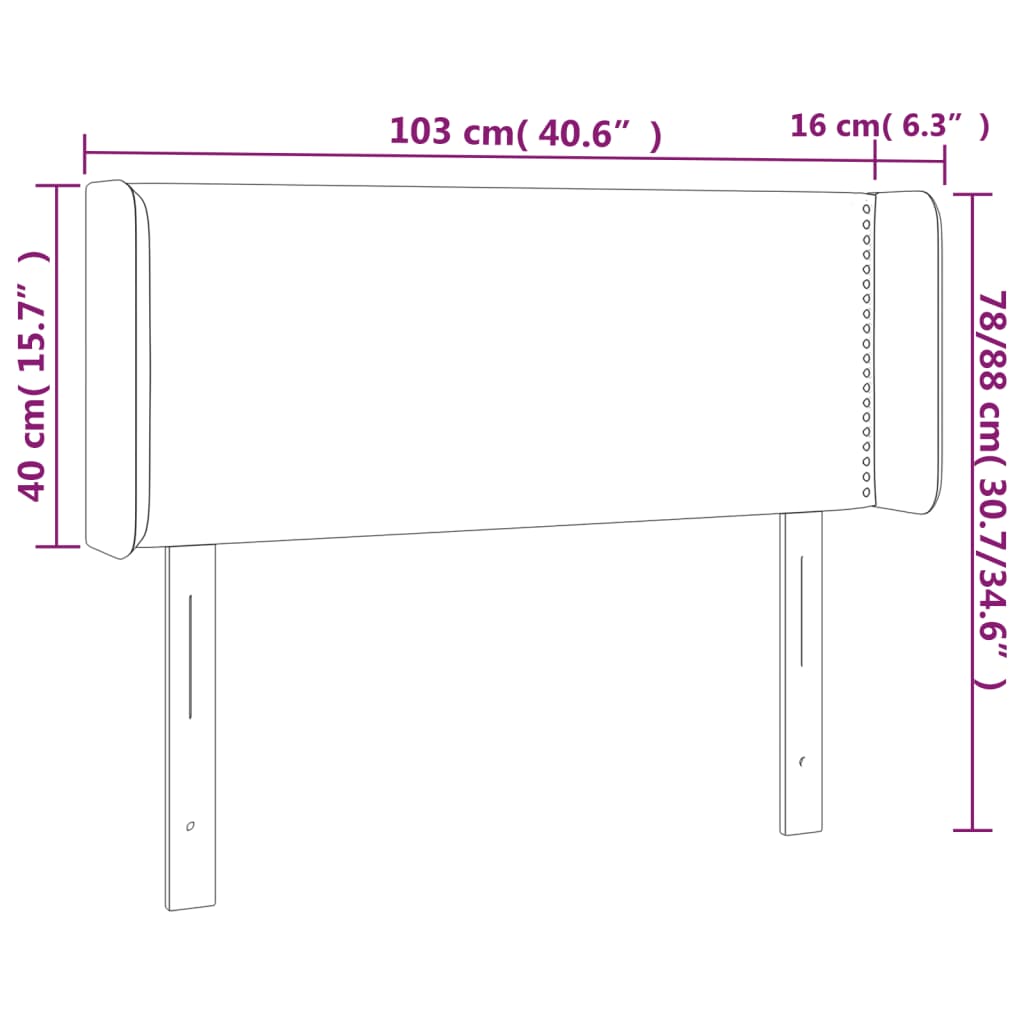 vidaXL Cabeceira cama c/ luzes LED veludo 103x16x78/88 cm cinza-escuro