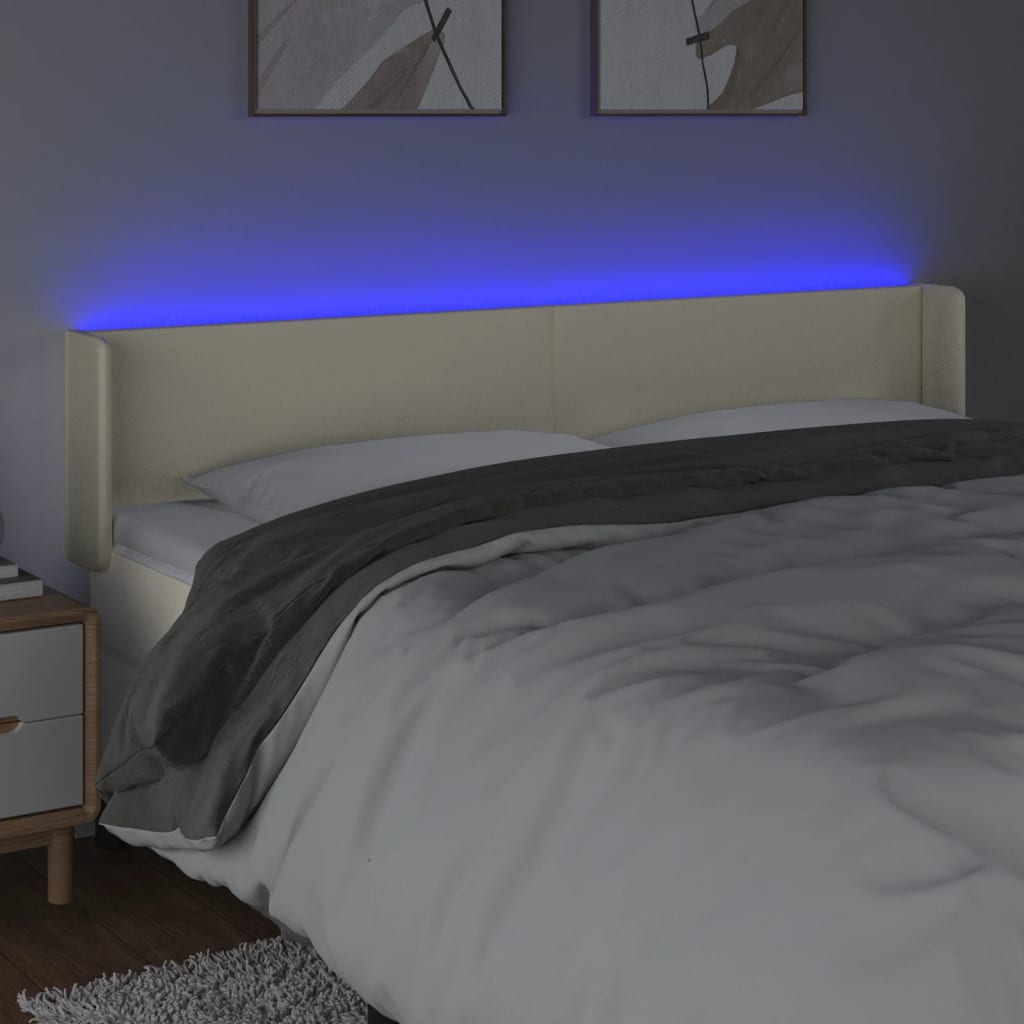 vidaXL Cabeceira de cama c/ LED 163x16x78/88 cm couro artificial crème