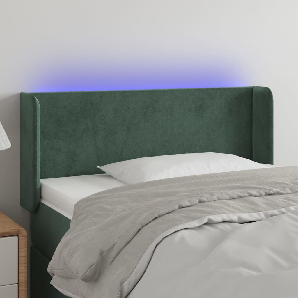 vidaXL Cabeceira cama c/ luzes LED veludo 93x16x78/88 cm verde-escuro