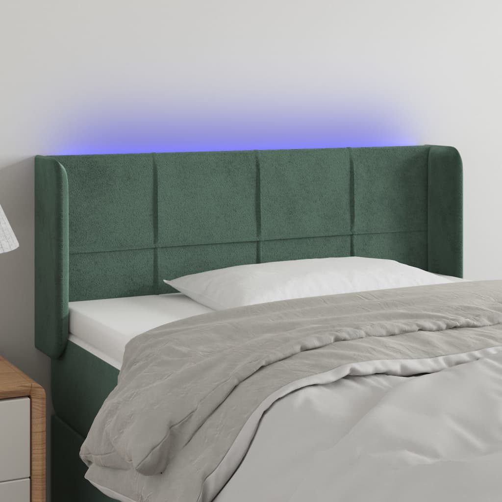 vidaXL Cabeceira cama c/ luzes LED veludo 103x16x78/88 cm verde-escuro