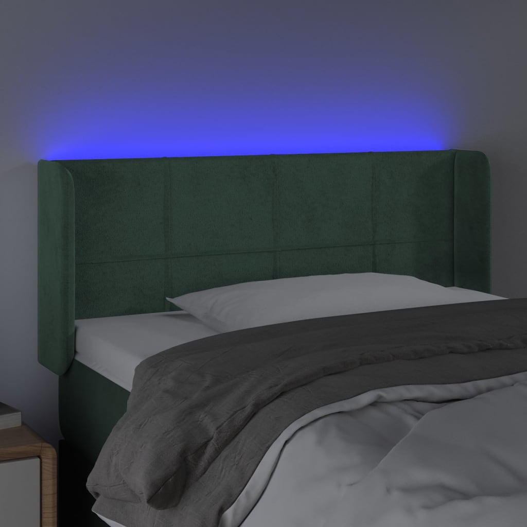 vidaXL Cabeceira cama c/ luzes LED veludo 103x16x78/88 cm verde-escuro