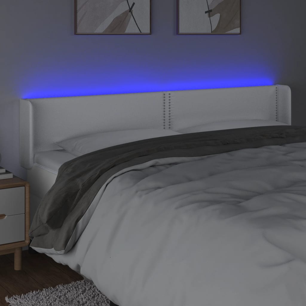 vidaXL Cabeceira de cama c/ LED couro artificial 163x16x78/88cm branco