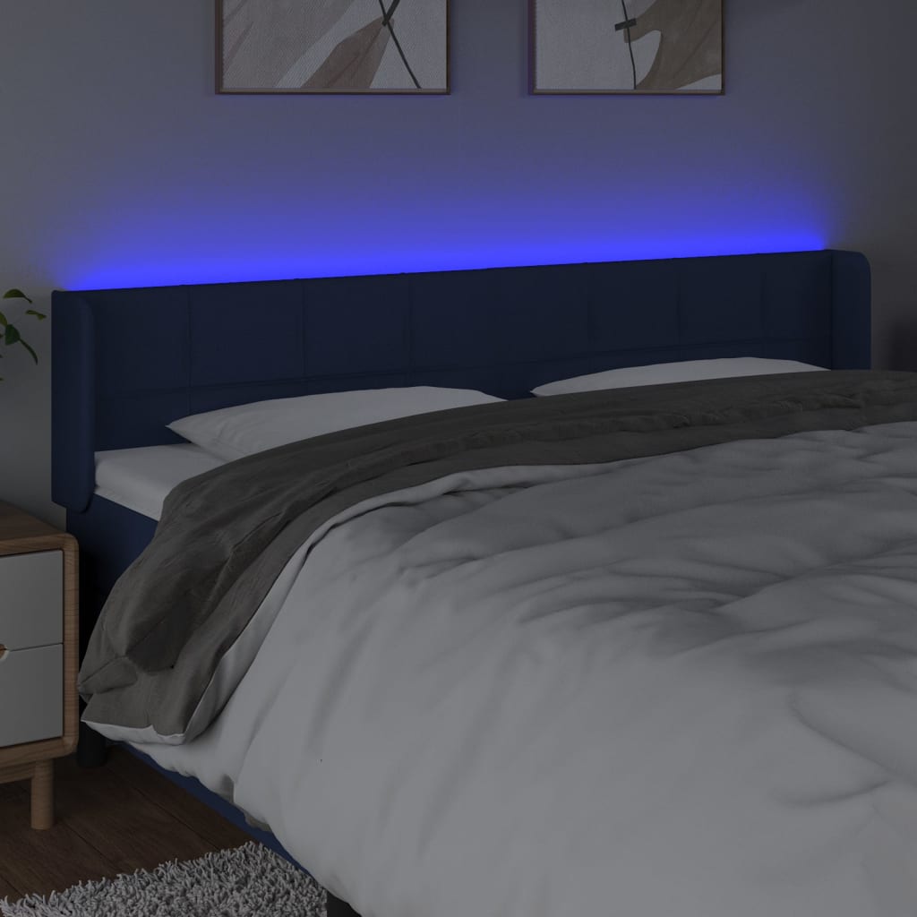 vidaXL Cabeceira de cama c/ luzes LED tecido 163x16x78/88 cm azul