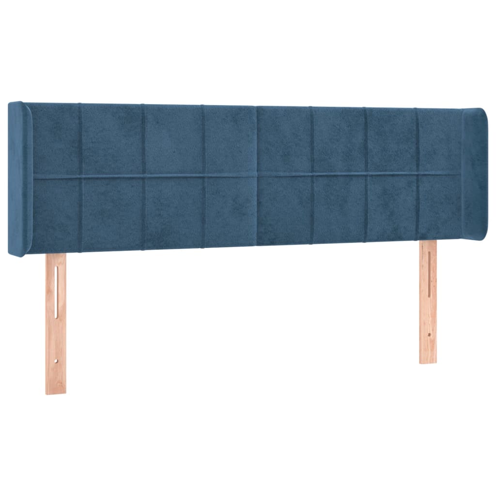 vidaXL Cabeceira cama c/ luzes LED veludo 147x16x78/88 cm azul-escuro