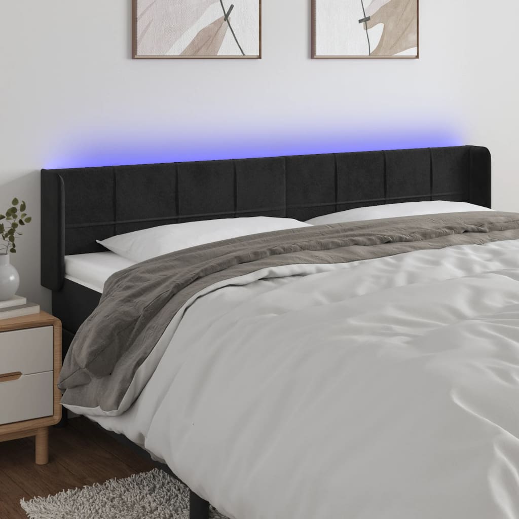 vidaXL Cabeceira de cama c/ luzes LED veludo 203x16x78/88 cm preto