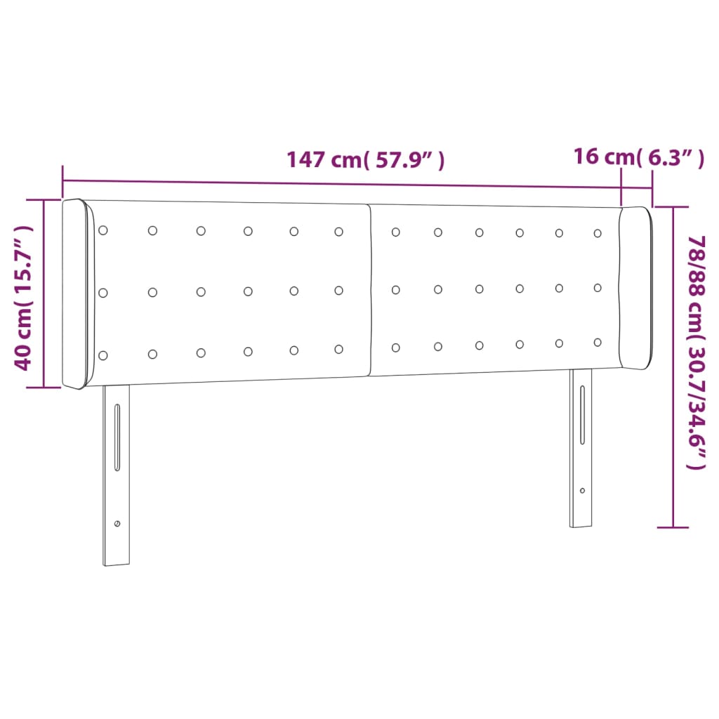 vidaXL Cabeceira de cama c/ LED couro artificial 147x16x78/88cm branco