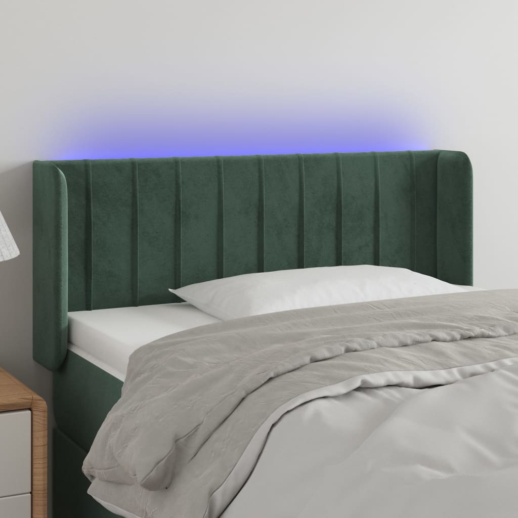 vidaXL Cabeceira cama c/ luzes LED veludo 93x16x78/88 cm verde-escuro