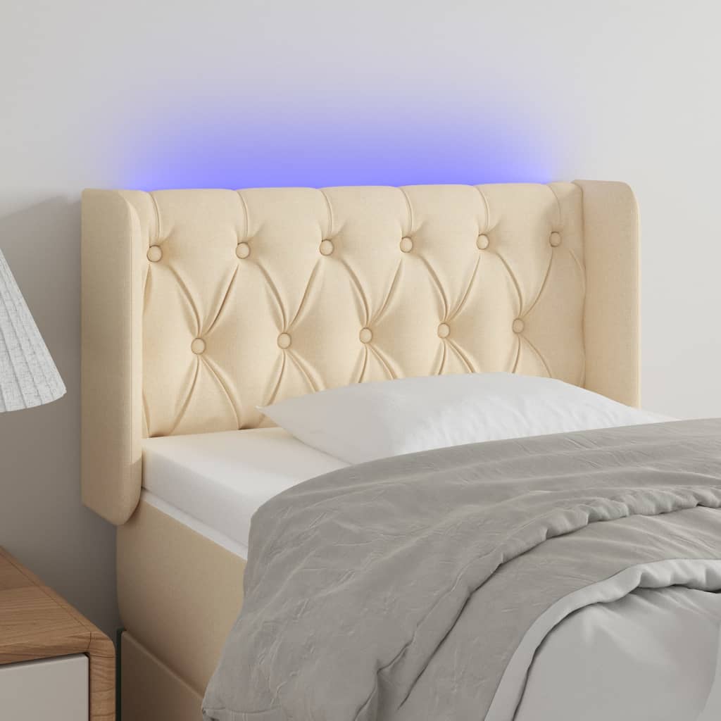 vidaXL Cabeceira de cama c/ luzes LED tecido 83x16x78/88 cm cor creme