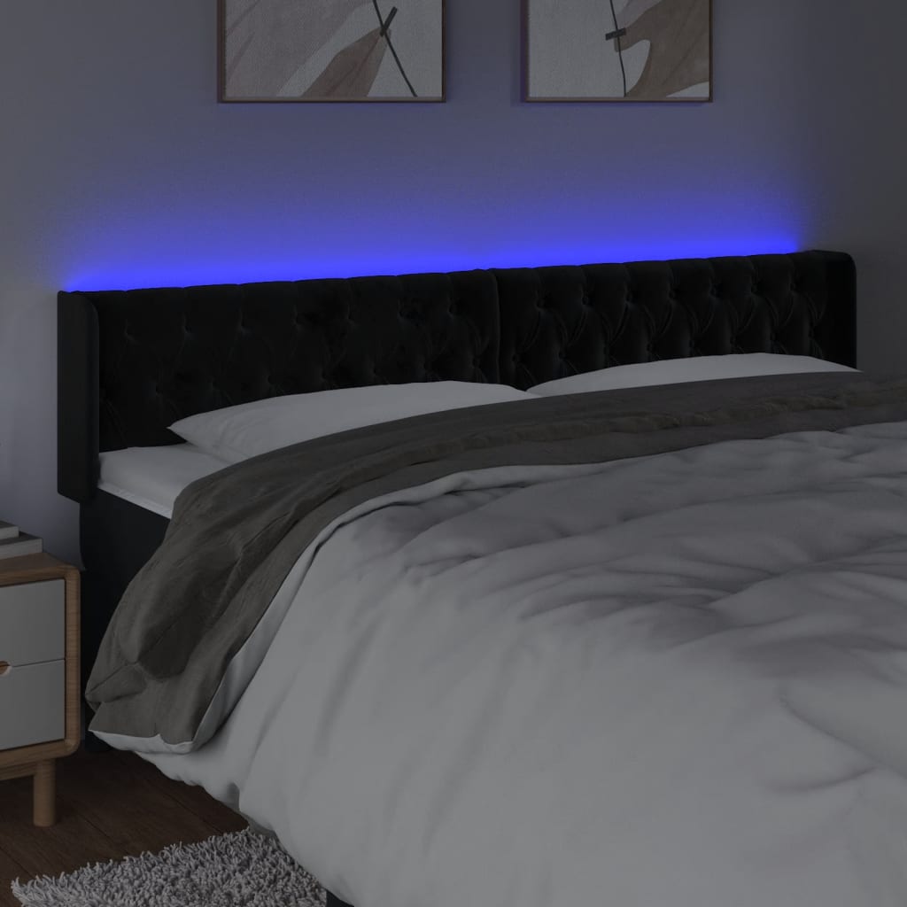 vidaXL Cabeceira de cama c/ luzes LED veludo 183x16x78/88 cm preto