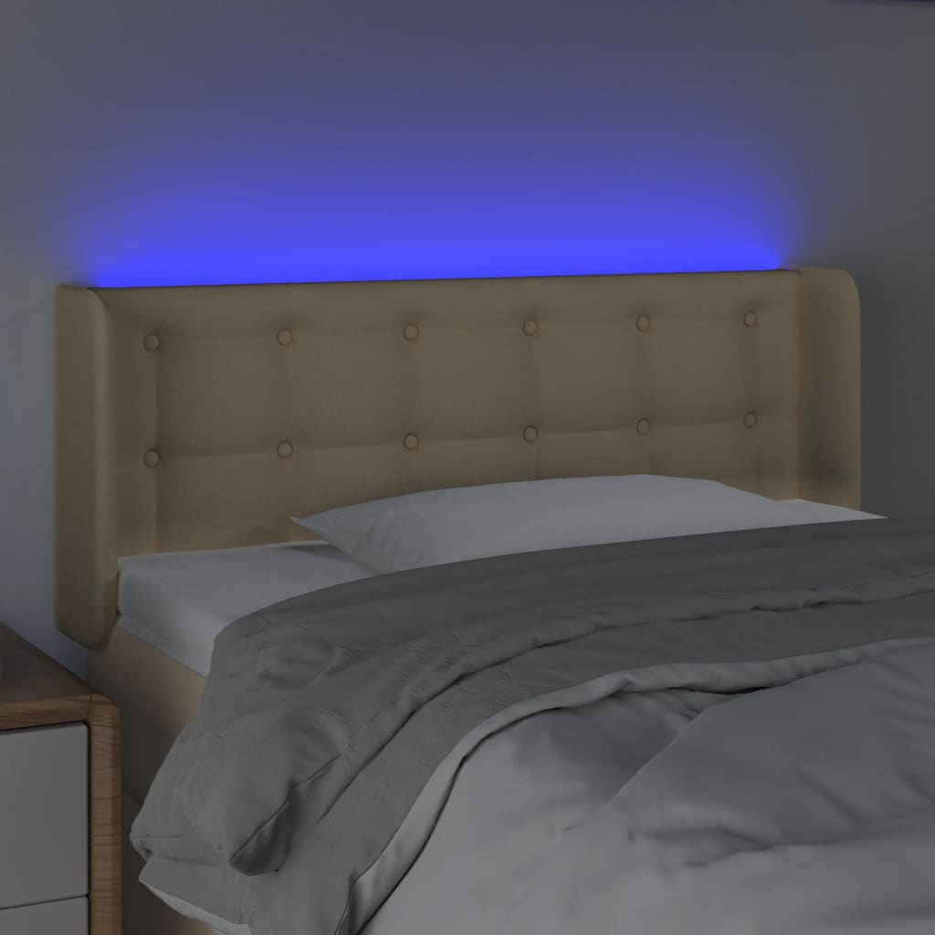 vidaXL Cabeceira de cama c/ luzes LED tecido 93x16x78/88 cm cor creme